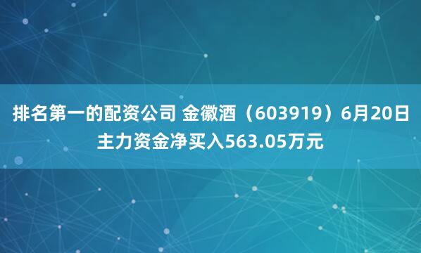 排名第一的配资公司 金徽酒(603919)6月20日主力资金净买入563.05万元