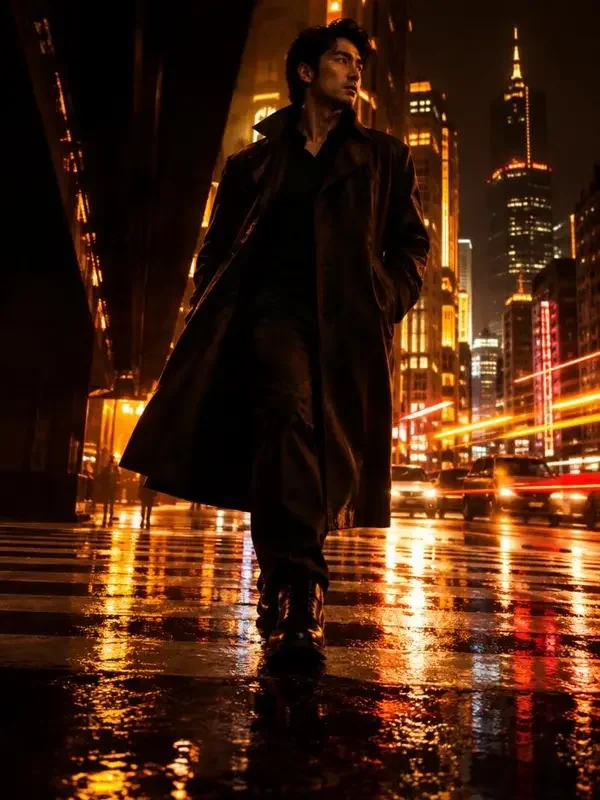 《亿万继承人的秘密妻》短剧封面：雨夜小吃摊前的西装男人