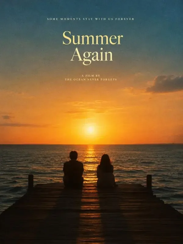 《假戏真做的夏天》短剧封面：黄昏海边栈桥上并肩的两个人