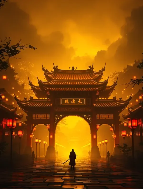 《长安夜行录》短剧封面：长安坊墙下提灯夜行的斗篷身影